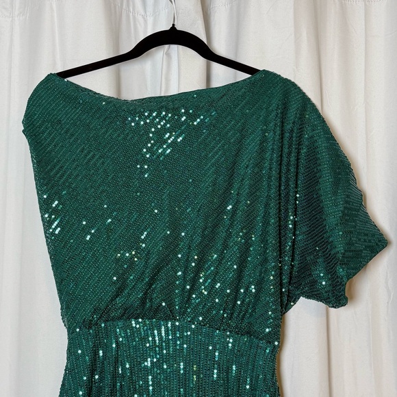 Grace Karin Emerald Green Sequin Asymmetrical Wrap Dress NWT Women’s Medium - Picture 10 of 16